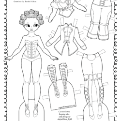 Steampunk printable paper doll coloring page for kids