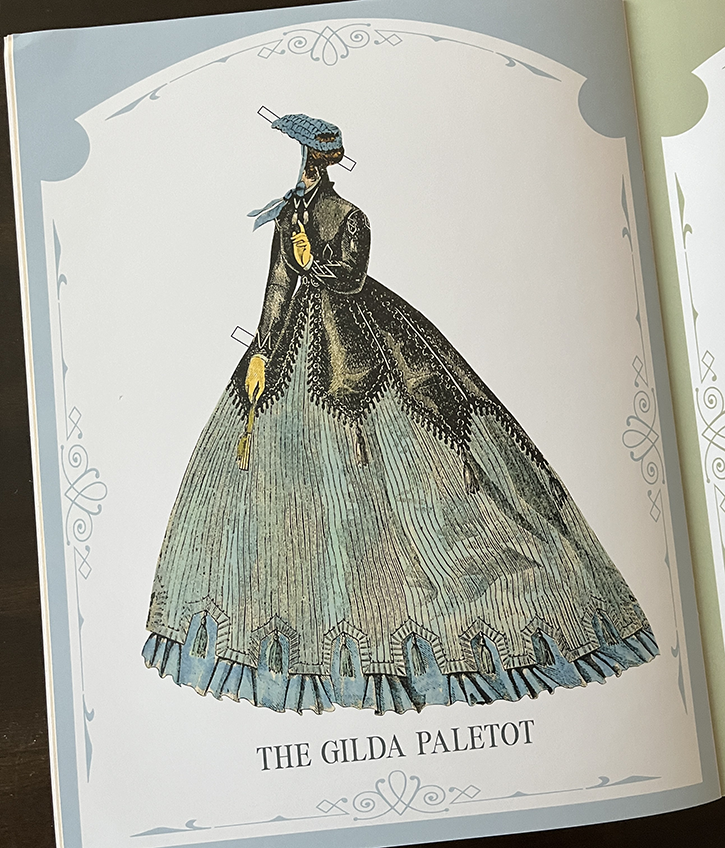 In interior page showing a gown from Patti Fertel's Ellen's Elegant Fashion Plate Paper Doll book. 