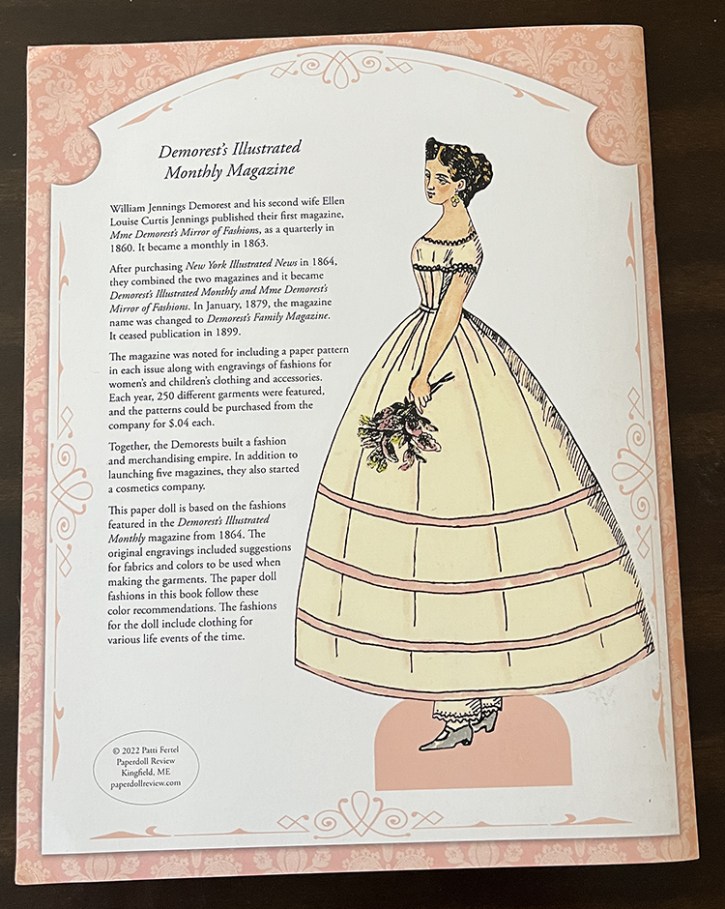 The back cover of Patti Fertel's Ellen's Elegant Fashion Plate Paper Doll