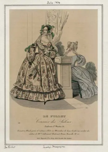 Fashion plate from 1838 printed in Le Follet and published in July 1838.