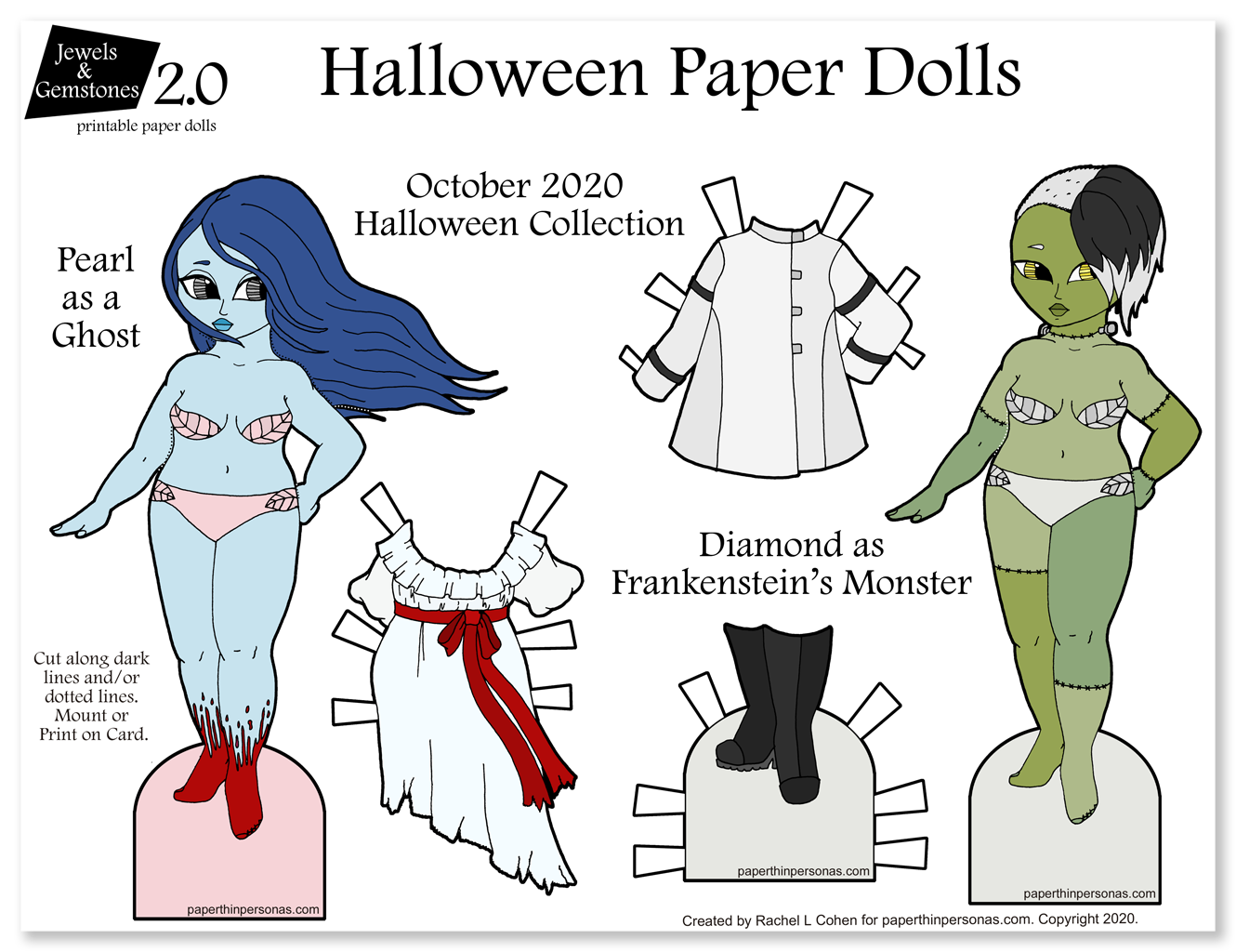 Halloween Paper Dolls Printable Ghost and Monster!